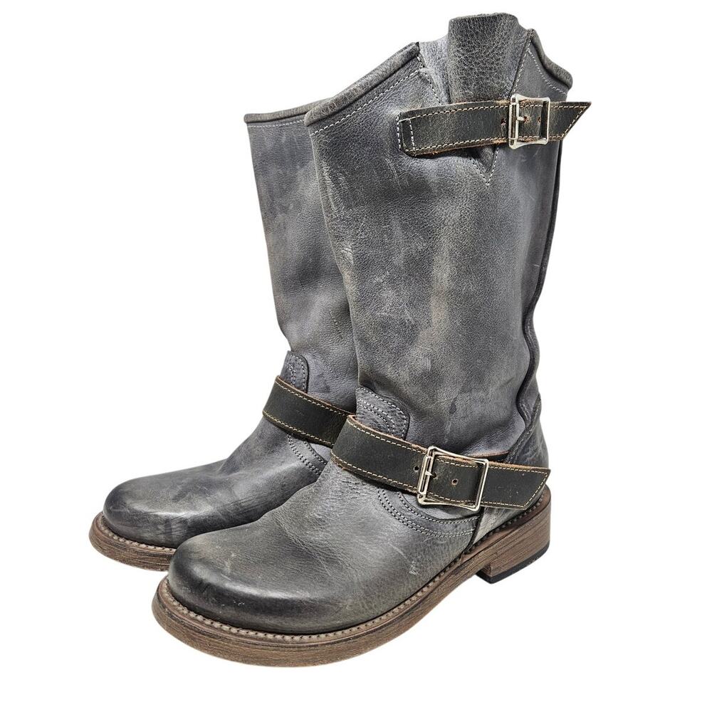 Freebird 8 Gray Leather Crosby Boot Western Boho Steampunk Engineer Slouchy